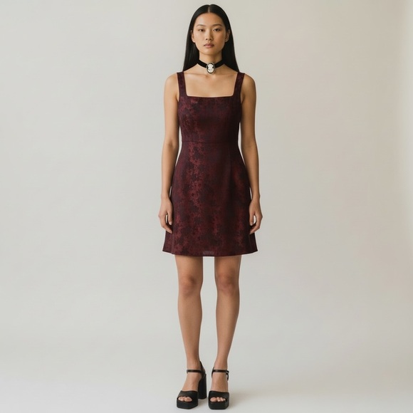 Vintage 90s Jaquard burgundy black sleeveless party mini dress 
moody whimsigoth - Picture 3 of 15